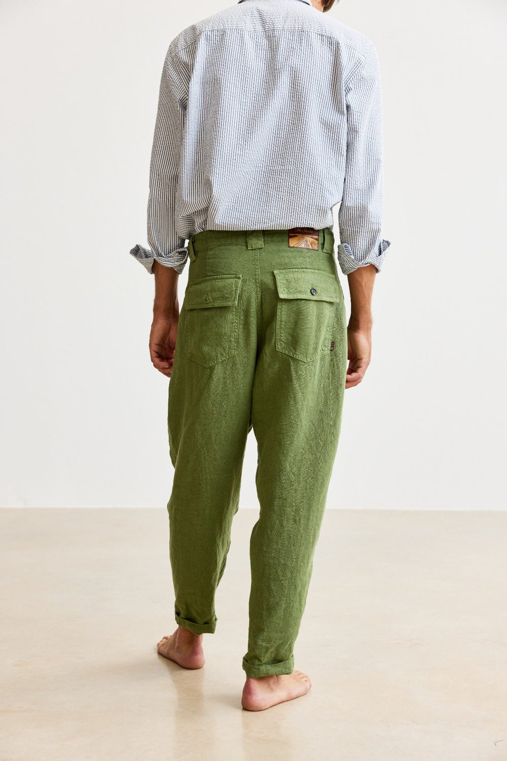 Cosme® Dusty leave - Pantalón Lino Capri Tipo Chino Relaxed-Tapered Cut