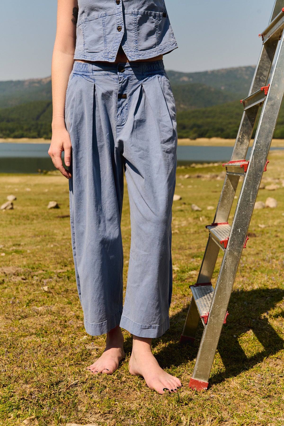 Aline Washed Navy - Pantalón tipo Barrel