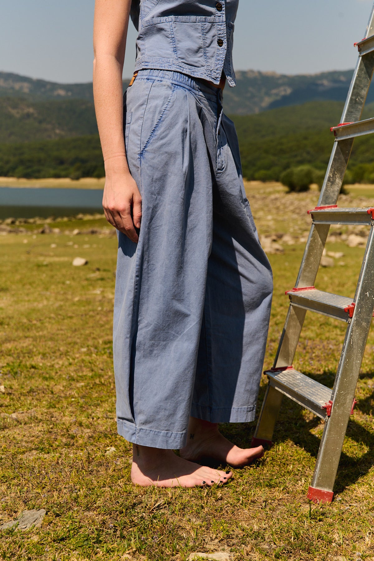 Aline Washed Navy - Pantalón tipo Barrel
