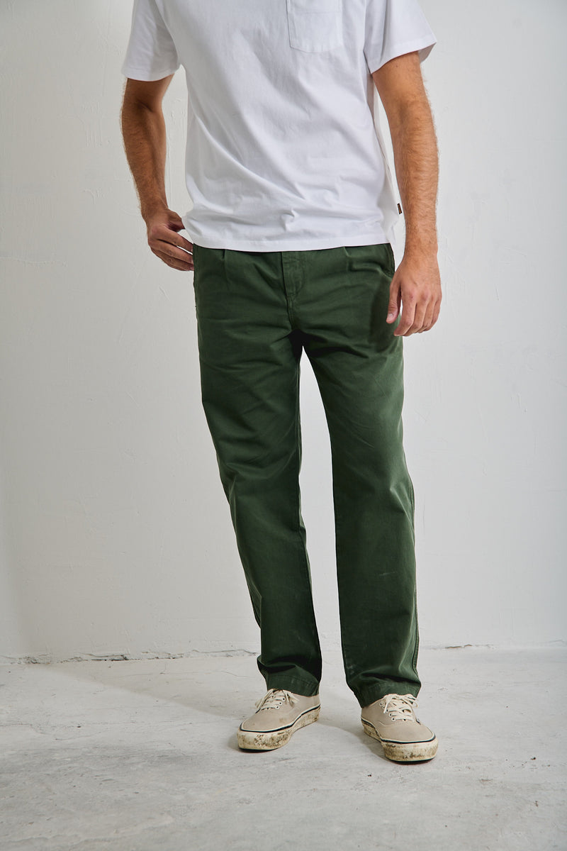 Clemen Dark Olive - Pantalón Chino Con Pinzas Straight Cut