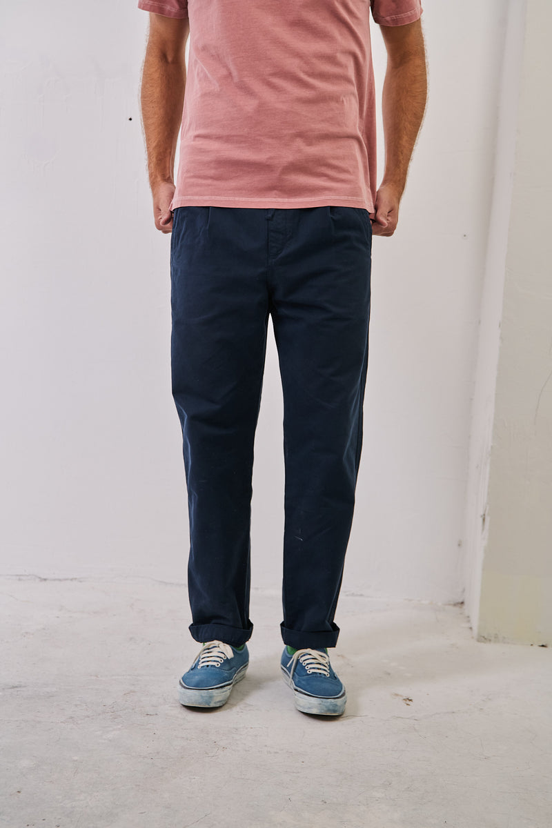 Clemen Marine - Pantalón Chino Con Pinzas Straight Cut
