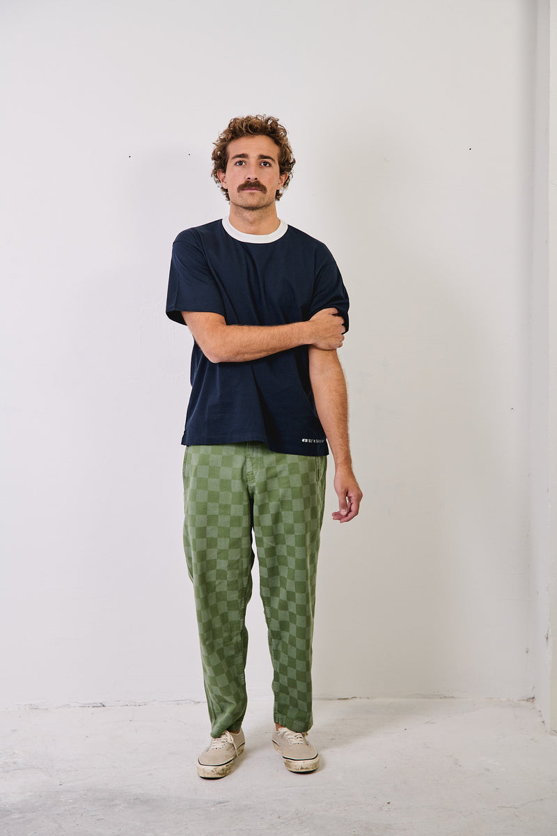 Cosme® Checks Green - Pantalón a Cuadros Capri Tipo Chino Relaxed-Tapered Cut