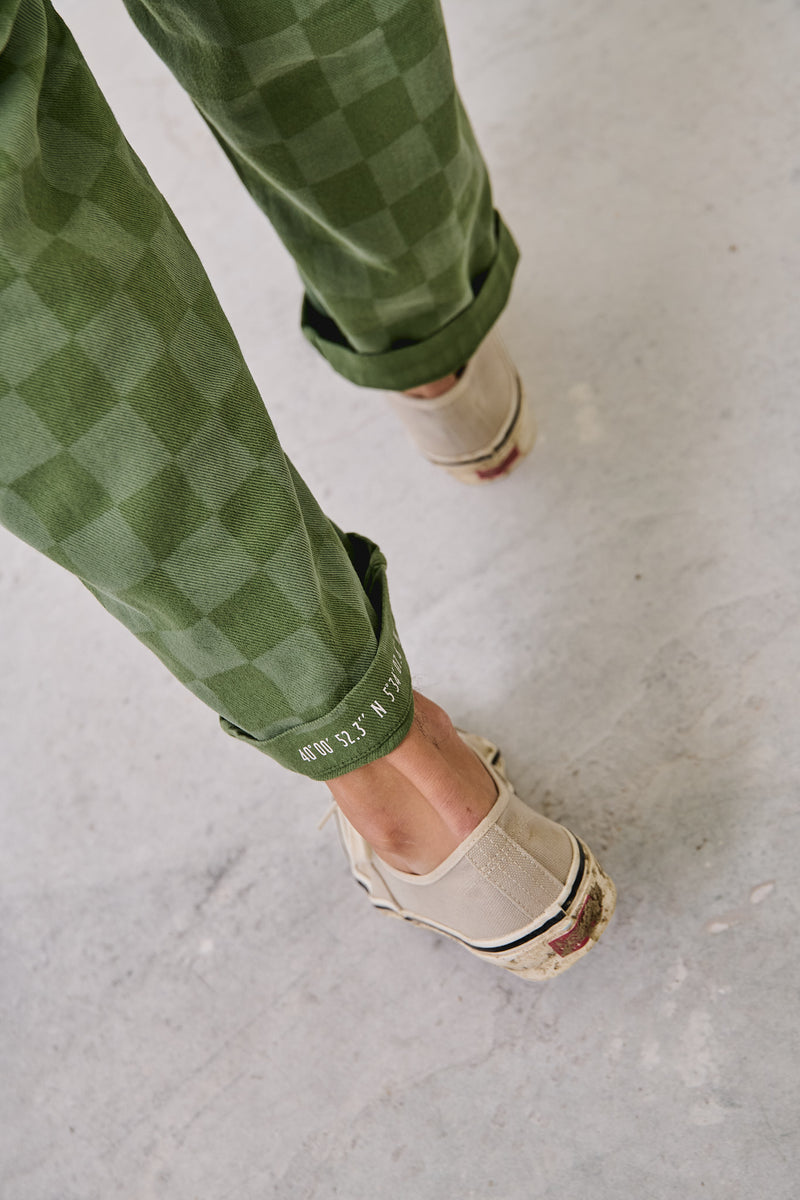 Cosme® Checks Green - Pantalón a Cuadros Capri Tipo Chino Relaxed-Tapered Cut