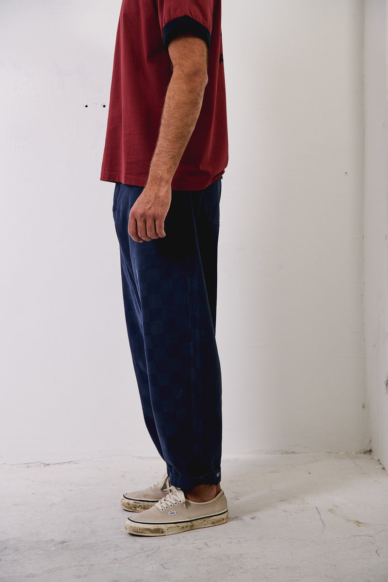 Cosme® Checks Navy - Pantalón a Cuadros Capri Tipo Chino Relaxed-Tapered Cut