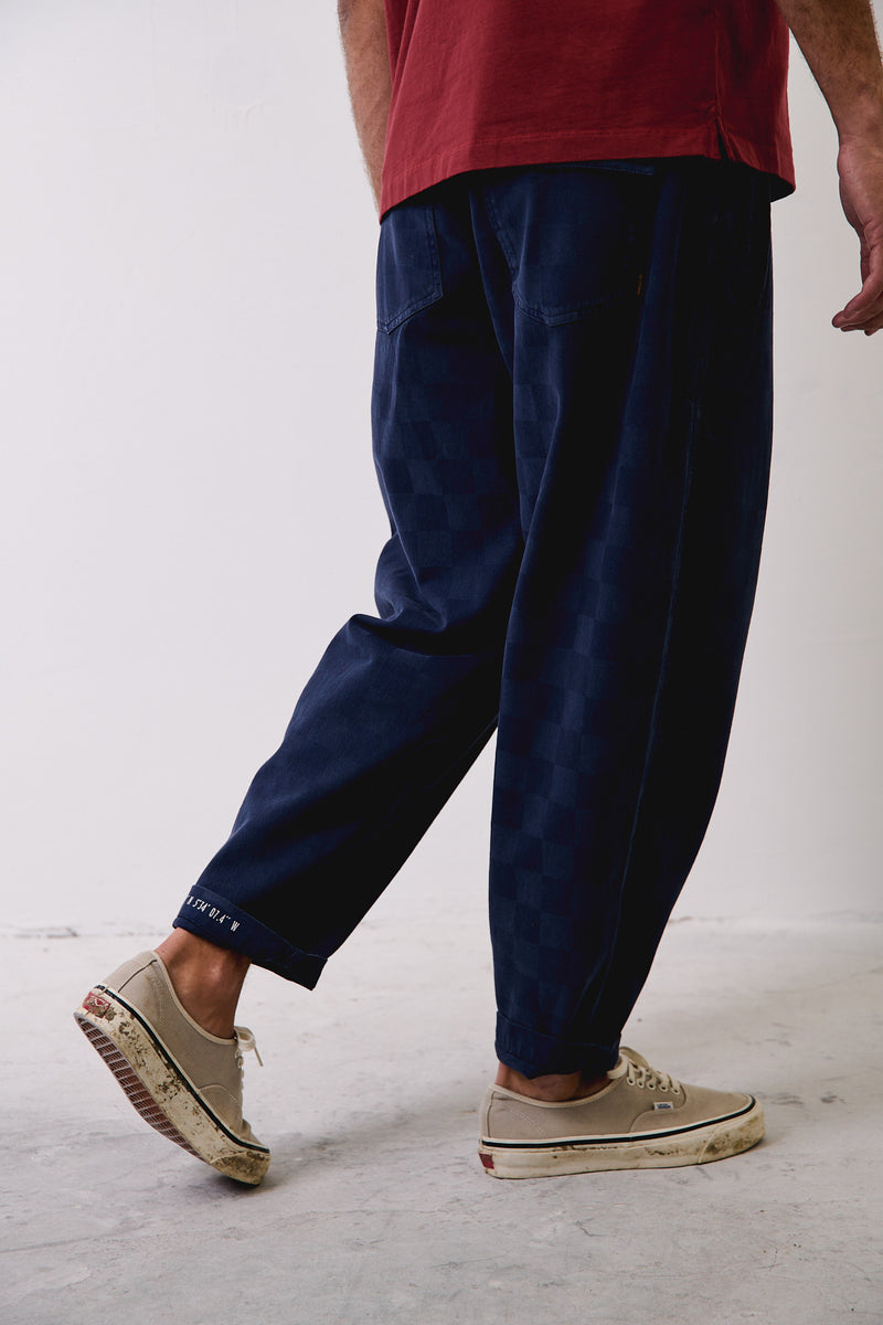 Cosme® Checks Navy - Pantalón a Cuadros Capri Tipo Chino Relaxed-Tapered Cut