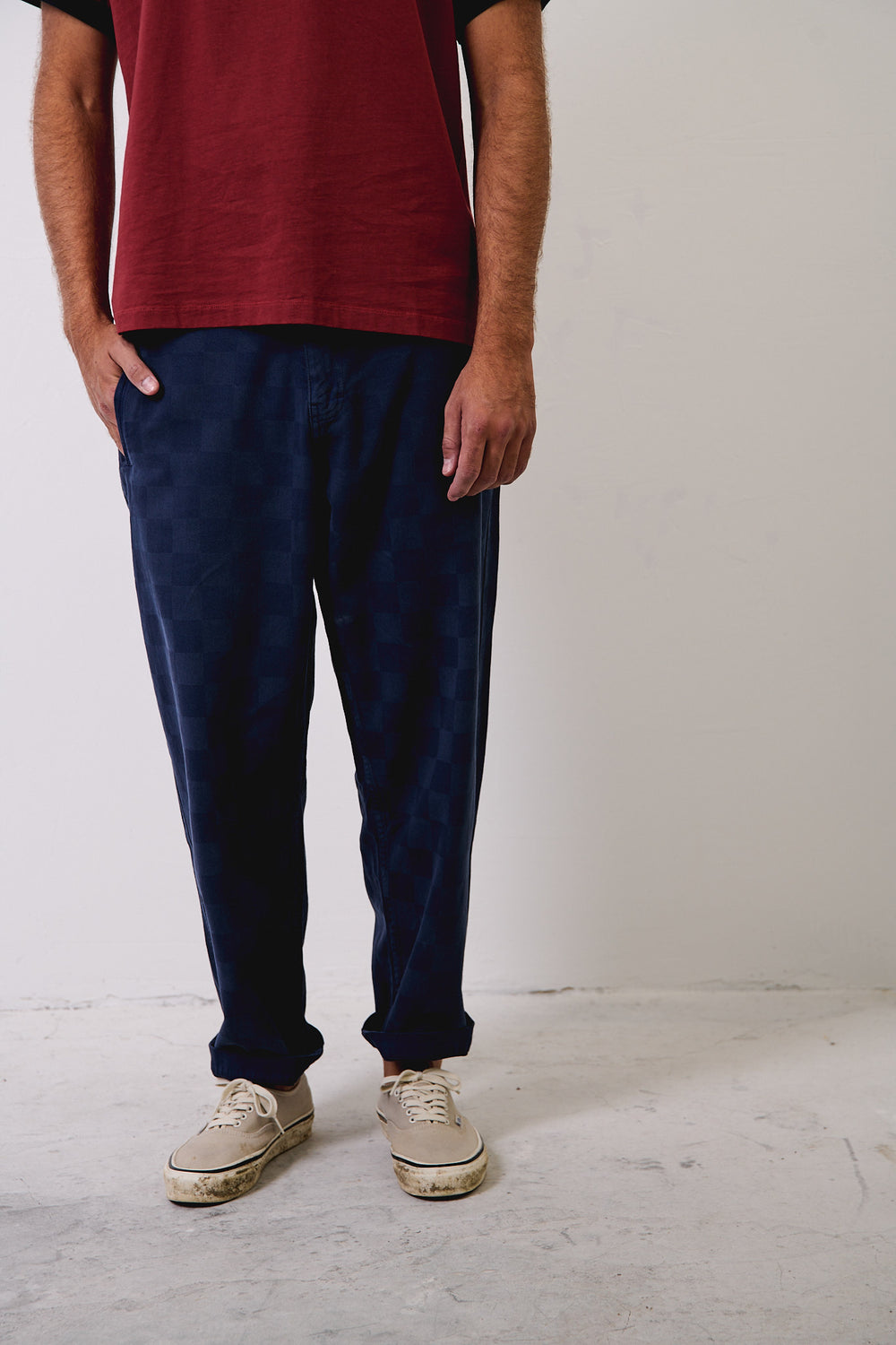 Cosme® Checks Navy - Pantalón a Cuadros Capri Tipo Chino Relaxed-Tapered Cut