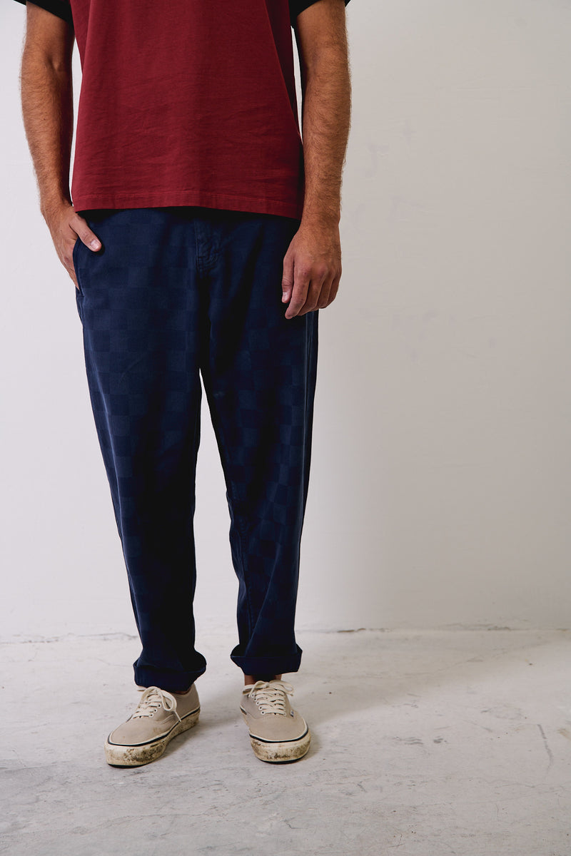 Cosme® Checks Navy - Pantalón a Cuadros Capri Tipo Chino Relaxed-Tapered Cut