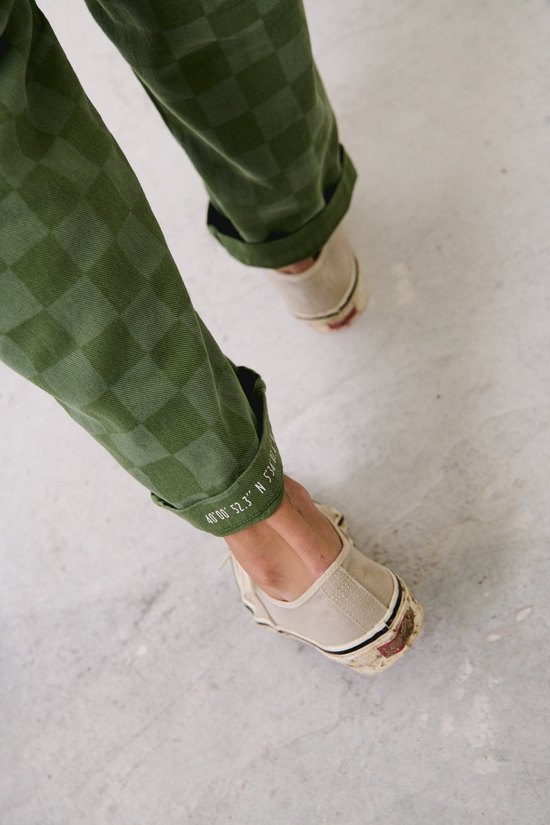 Cosme® Checks Green - Pantalón a Cuadros Capri Tipo Chino Relaxed-Tapered Cut