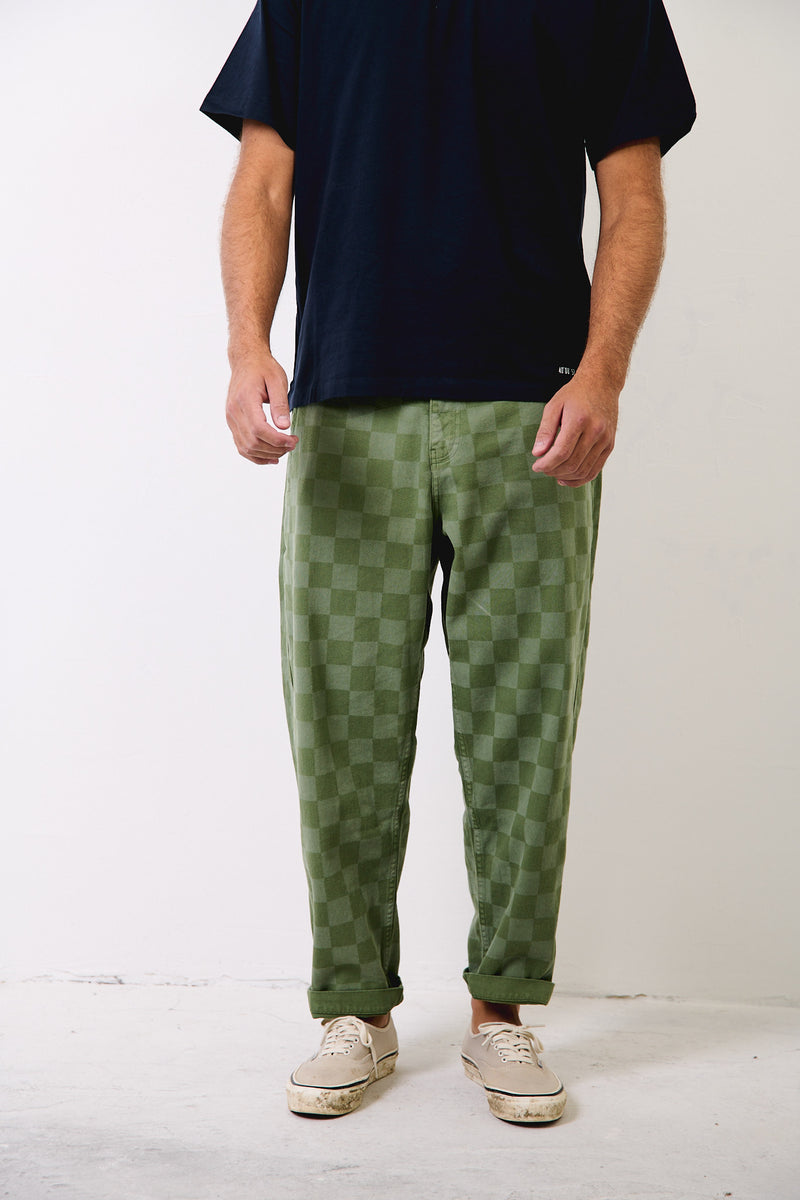 Cosme® Checks Green - Pantalón a Cuadros Capri Tipo Chino Relaxed-Tapered Cut