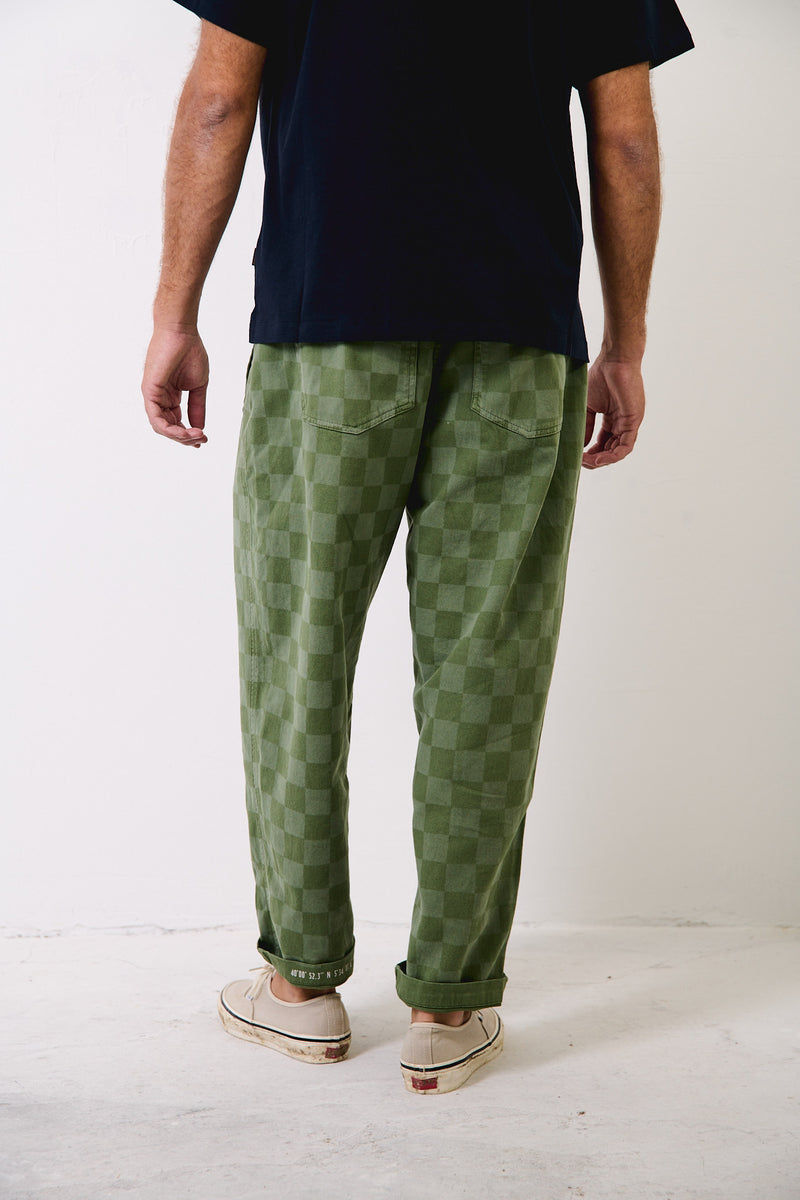 Cosme® Checks Green - Pantalón a Cuadros Capri Tipo Chino Relaxed-Tapered Cut