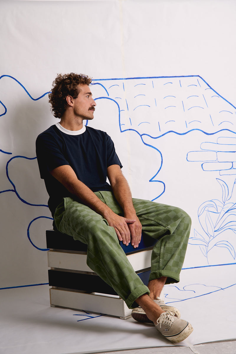 Cosme® Checks Green - Pantalón a Cuadros Capri Tipo Chino Relaxed-Tapered Cut