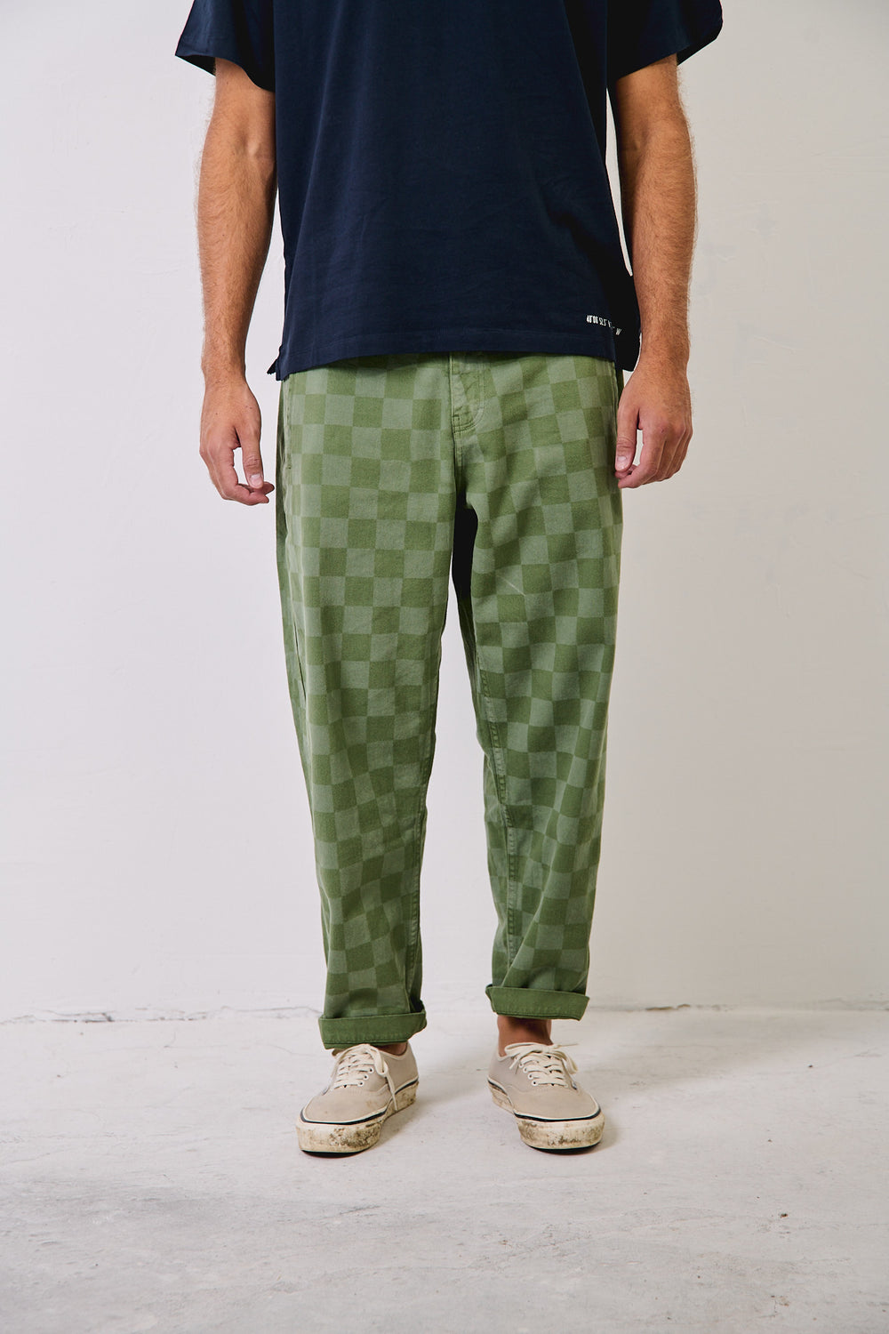 Cosme® Checks Green - Pantalón a Cuadros Capri Tipo Chino Relaxed-Tapered Cut