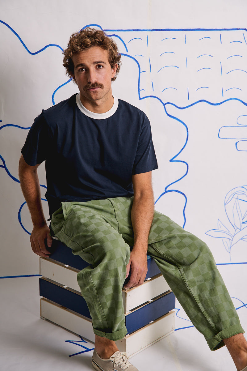 Cosme® Checks Green - Pantalón a Cuadros Capri Tipo Chino Relaxed-Tapered Cut