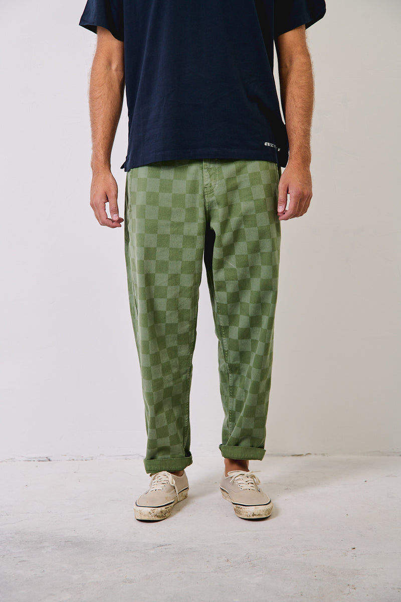 Cosme® Checks Green - Pantalón a Cuadros Capri Tipo Chino Relaxed-Tapered Cut