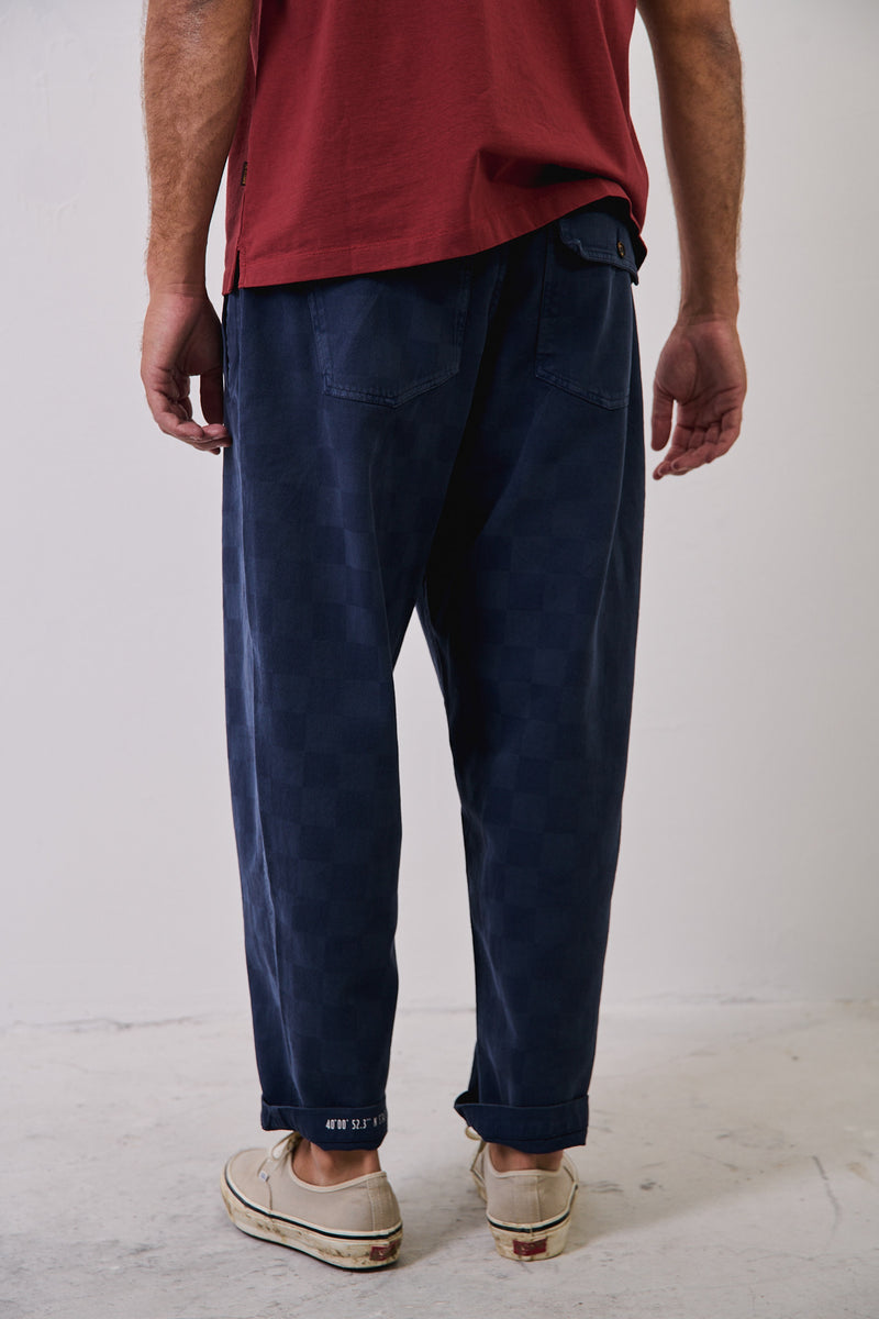 Cosme® Checks Navy - Pantalón a Cuadros Capri Tipo Chino Relaxed-Tapered Cut