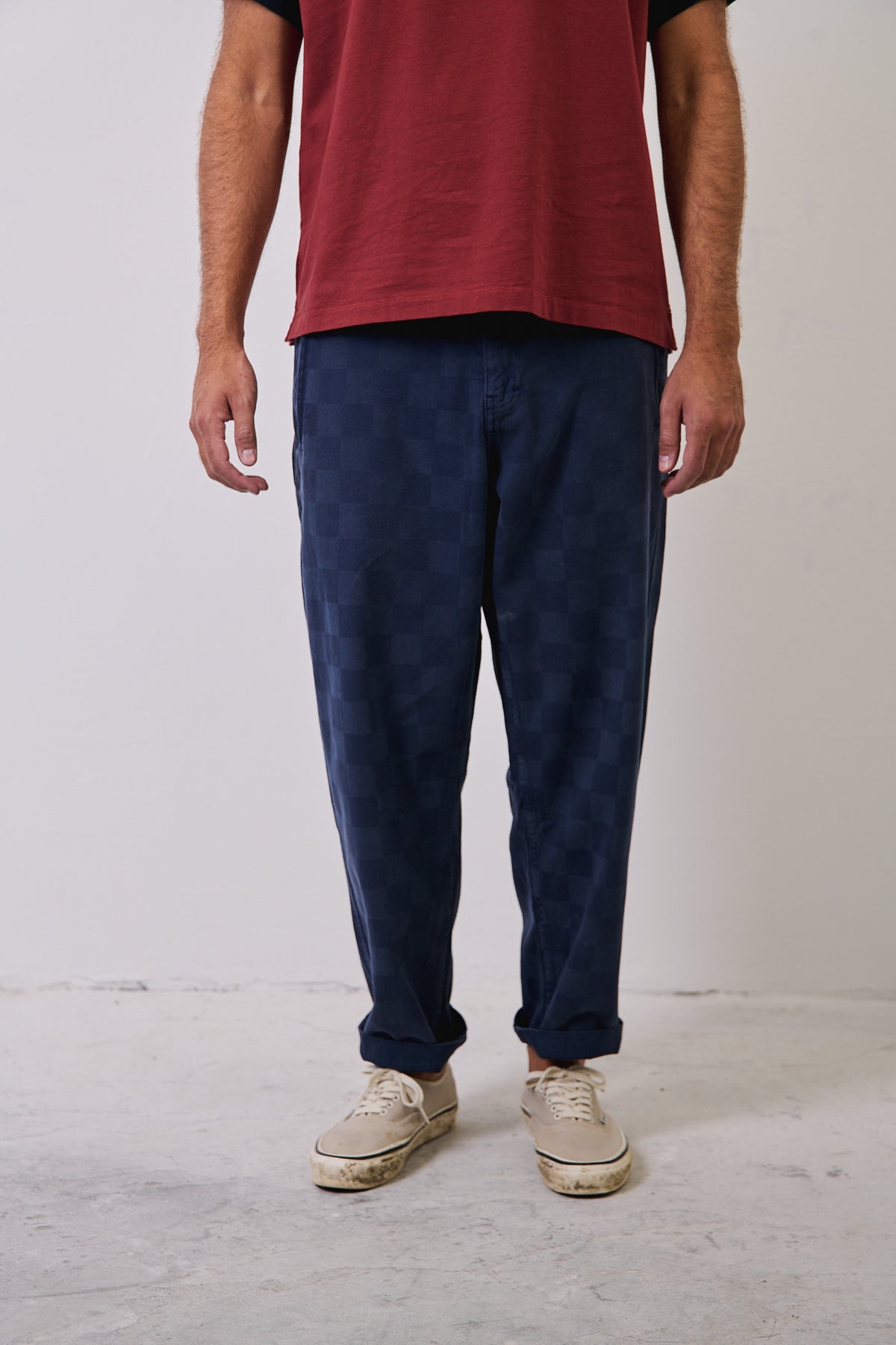 Cosme® Checks Navy - Pantalón a Cuadros Capri Tipo Chino Relaxed-Tapered Cut