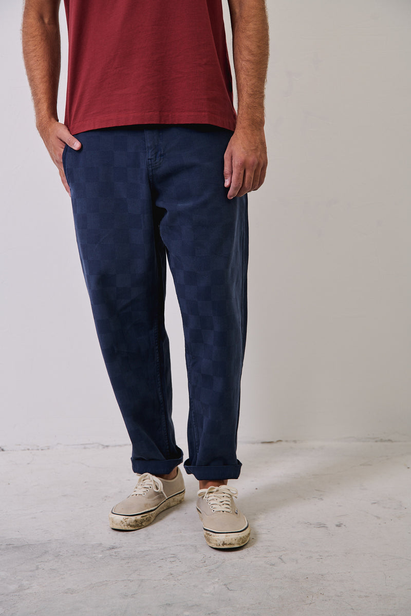 Cosme® Checks Navy - Pantalón a Cuadros Capri Tipo Chino Relaxed-Tapered Cut