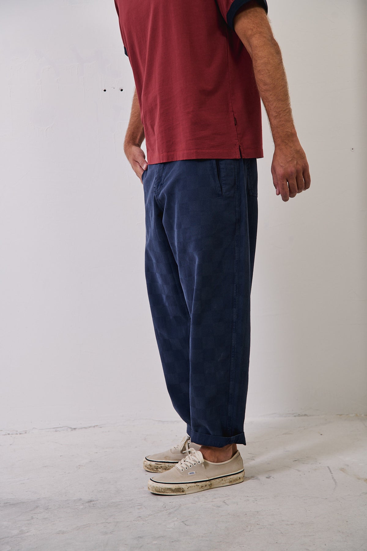 Cosme® Checks Navy - Pantalón a Cuadros Capri Tipo Chino Relaxed-Tapered Cut