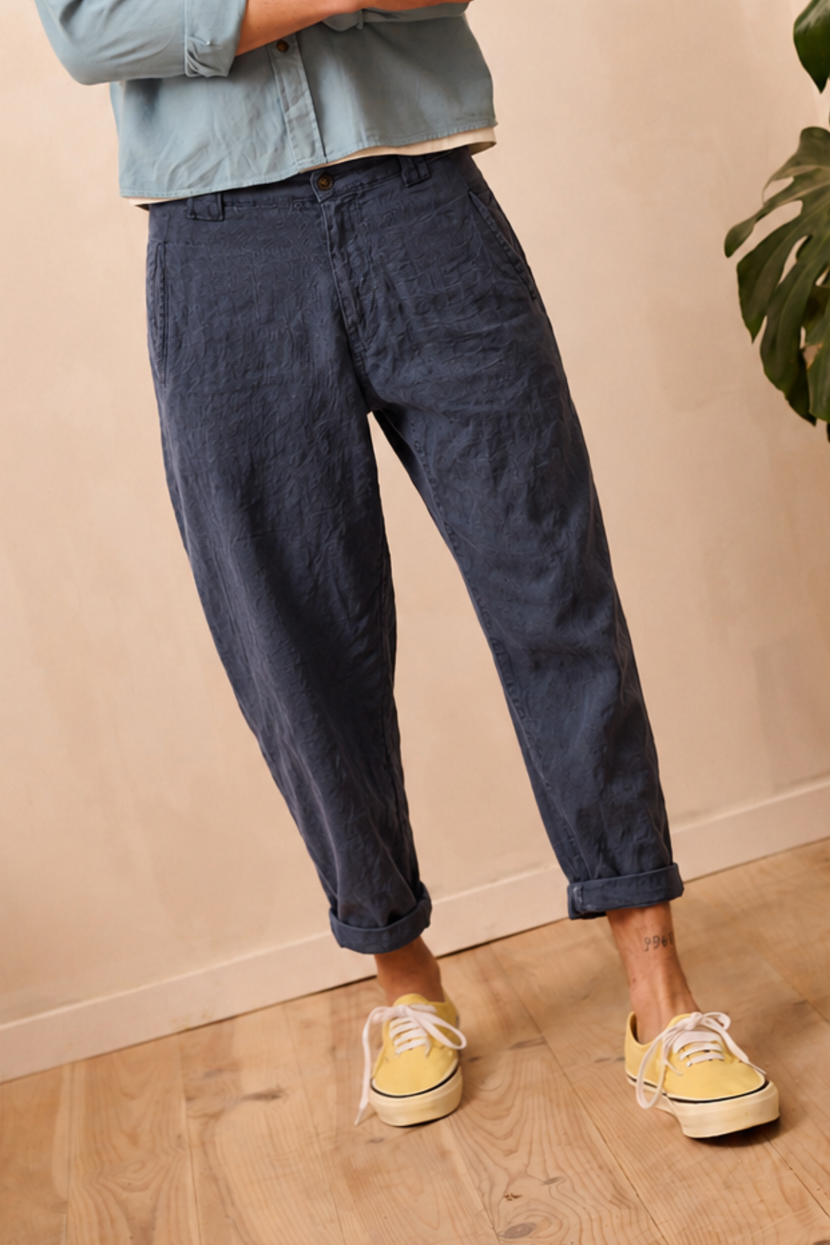 Cosme® Marine  - Pantalón Lino Capri Tipo Chino Relaxed-Tapered Cut