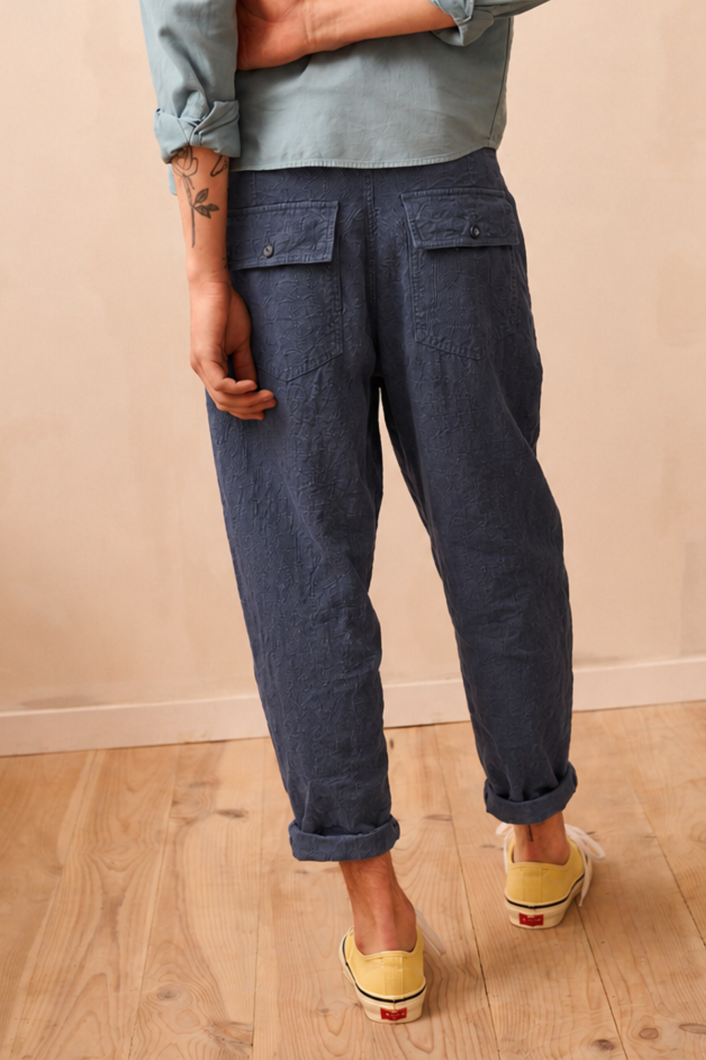 Cosme® Marine  - Pantalón Lino Capri Tipo Chino Relaxed-Tapered Cut
