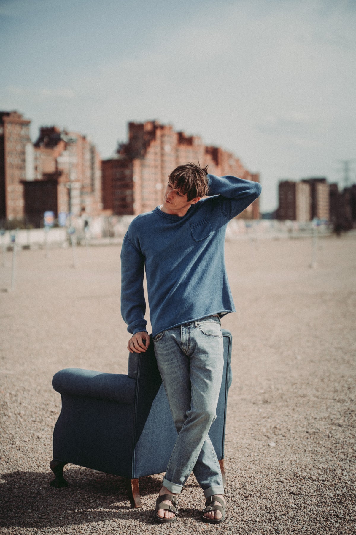 Rennet Mid Indigo - Crewneck Relaxed Fit Jumper