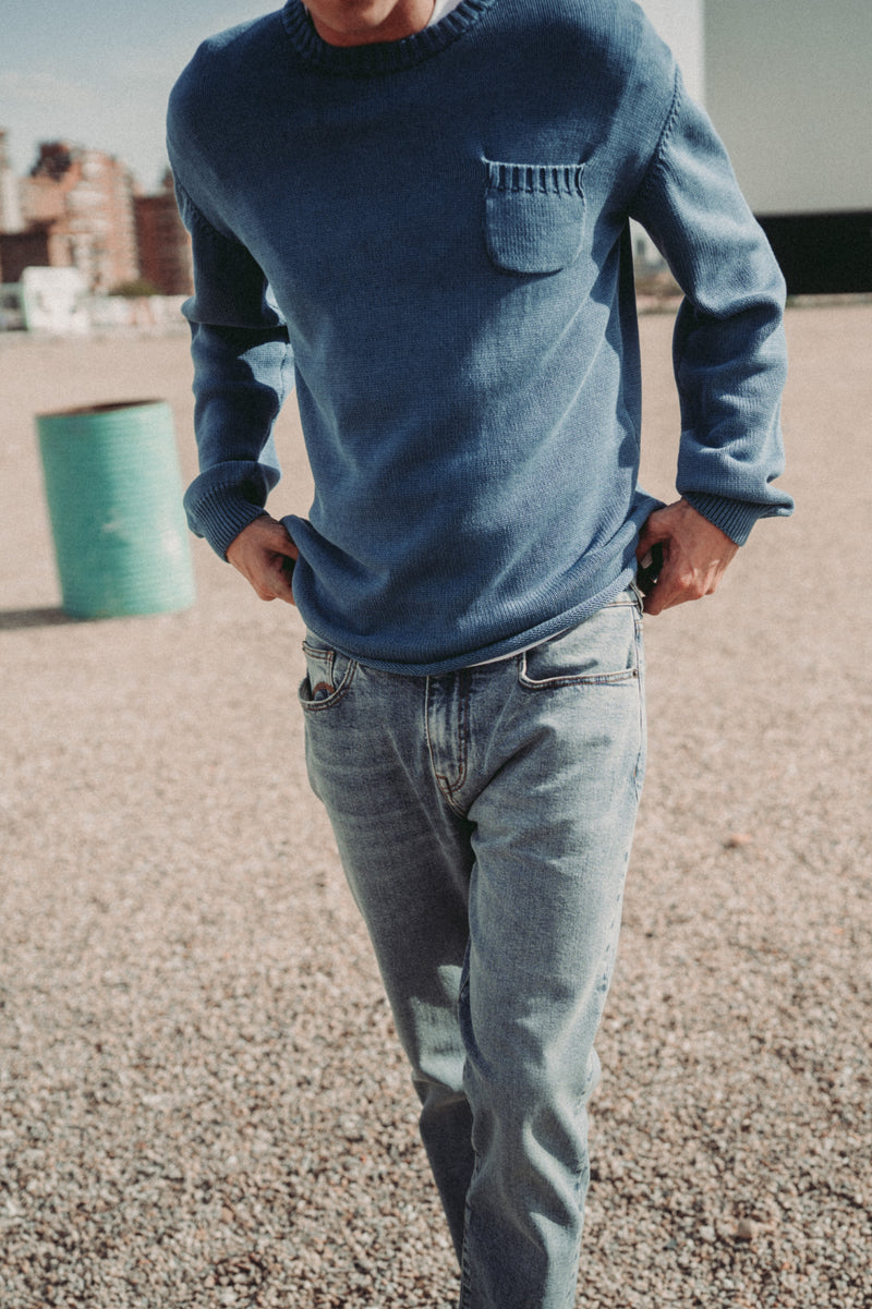 Rennet Mid Indigo - Crewneck Relaxed Fit Jumper