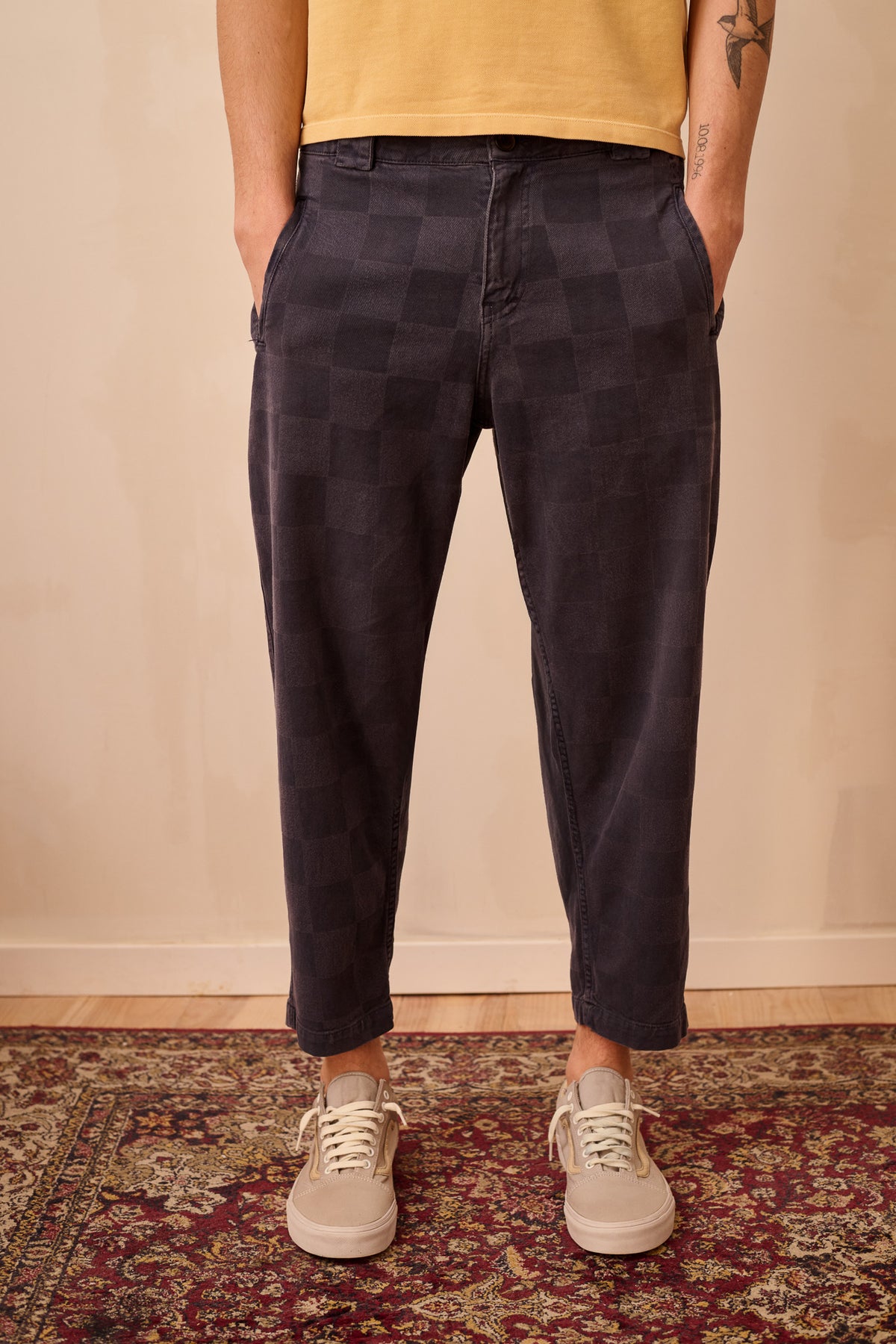 Cosme® Checks Navy - Pantalón a Cuadros Capri Tipo Chino Relaxed-Tapered Cut