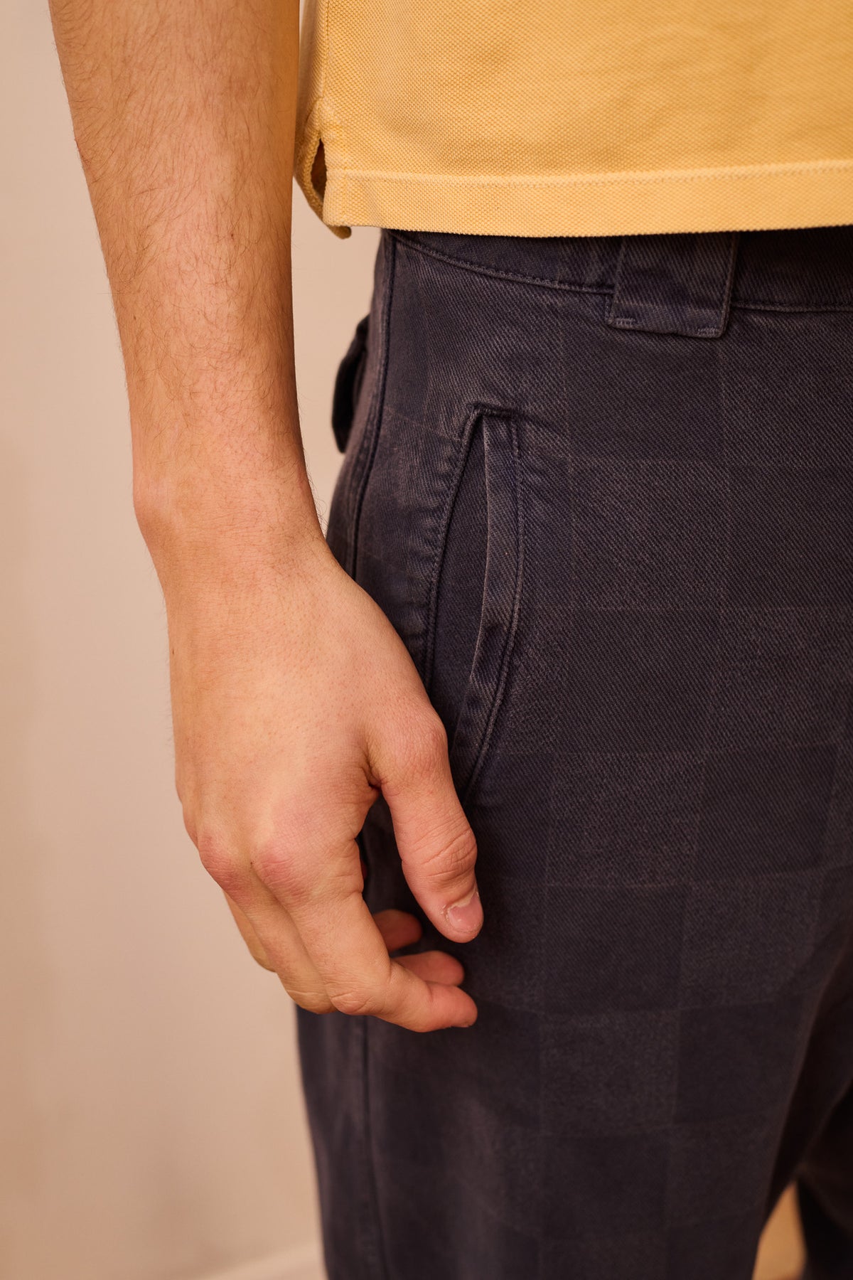 Cosme® Checks Navy - Pantalón a Cuadros Capri Tipo Chino Relaxed-Tapered Cut