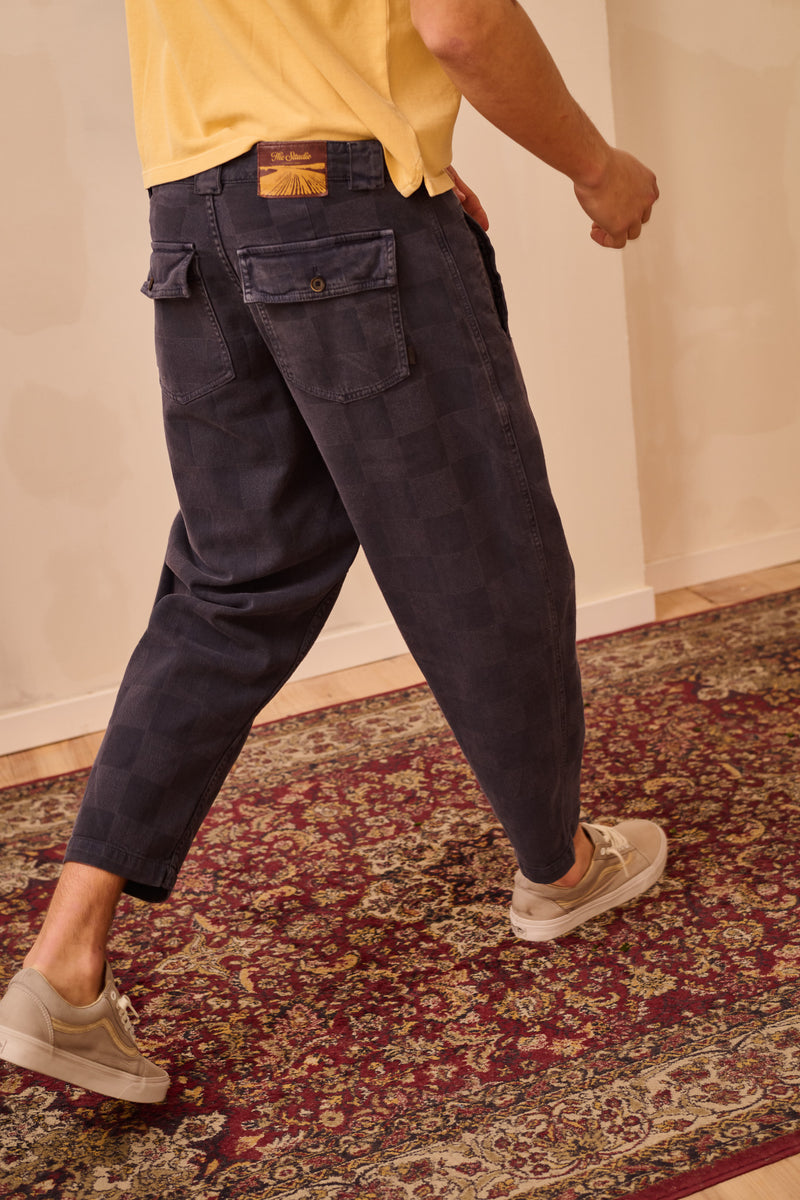 Cosme® Checks Navy - Pantalón a Cuadros Capri Tipo Chino Relaxed-Tapered Cut