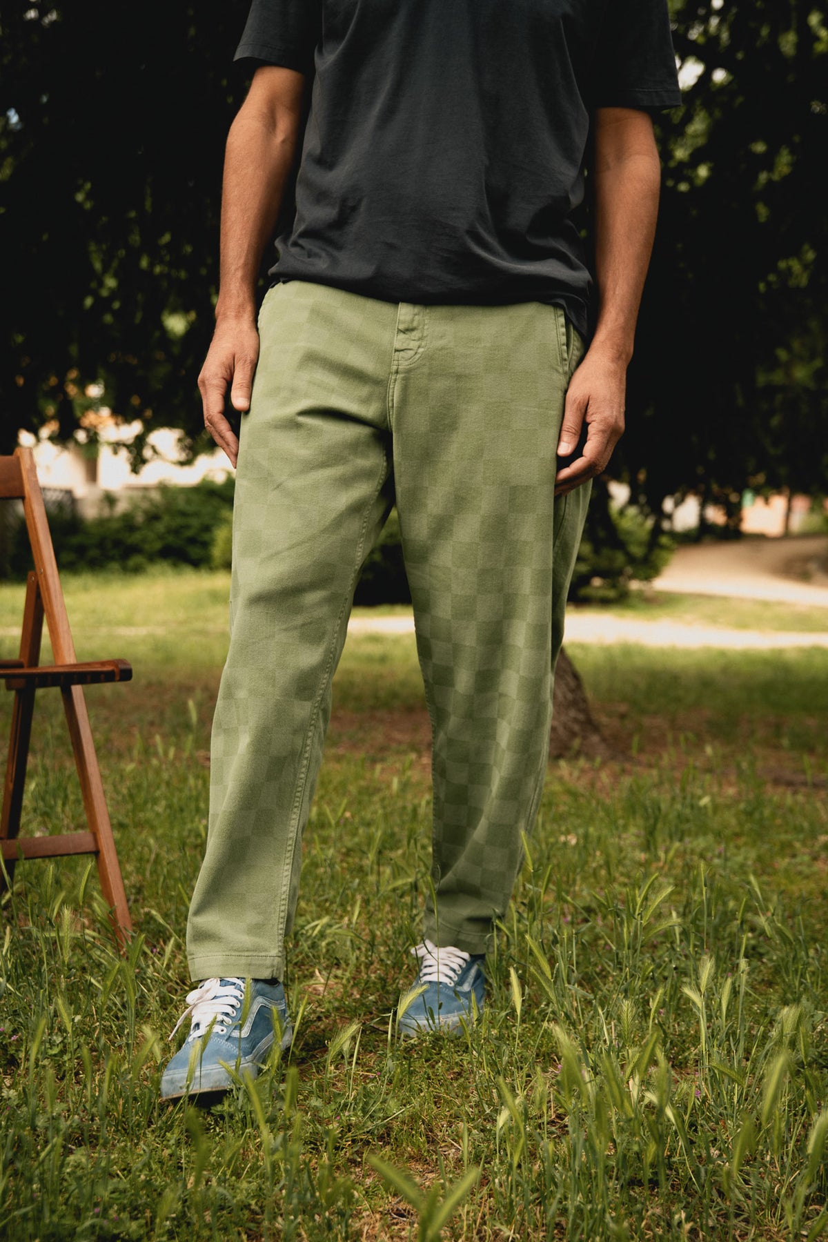 Cosme® Checks Green - Pantalón a Cuadros Capri Tipo Chino Relaxed-Tapered Cut