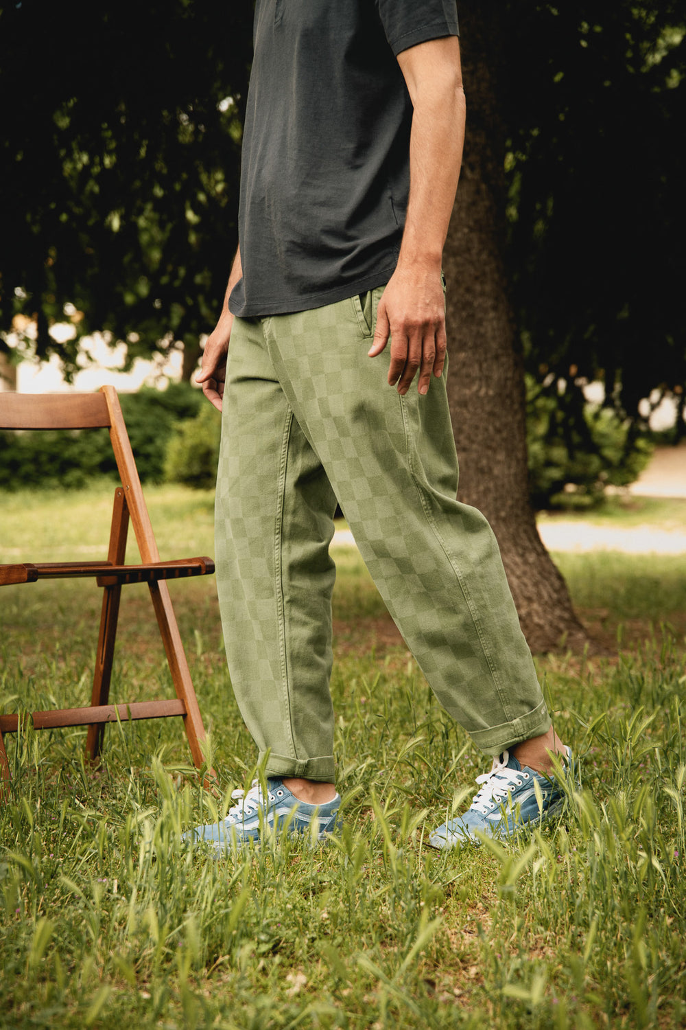 Cosme® Checks Green - Pantalón a Cuadros Capri Tipo Chino Relaxed-Tapered Cut