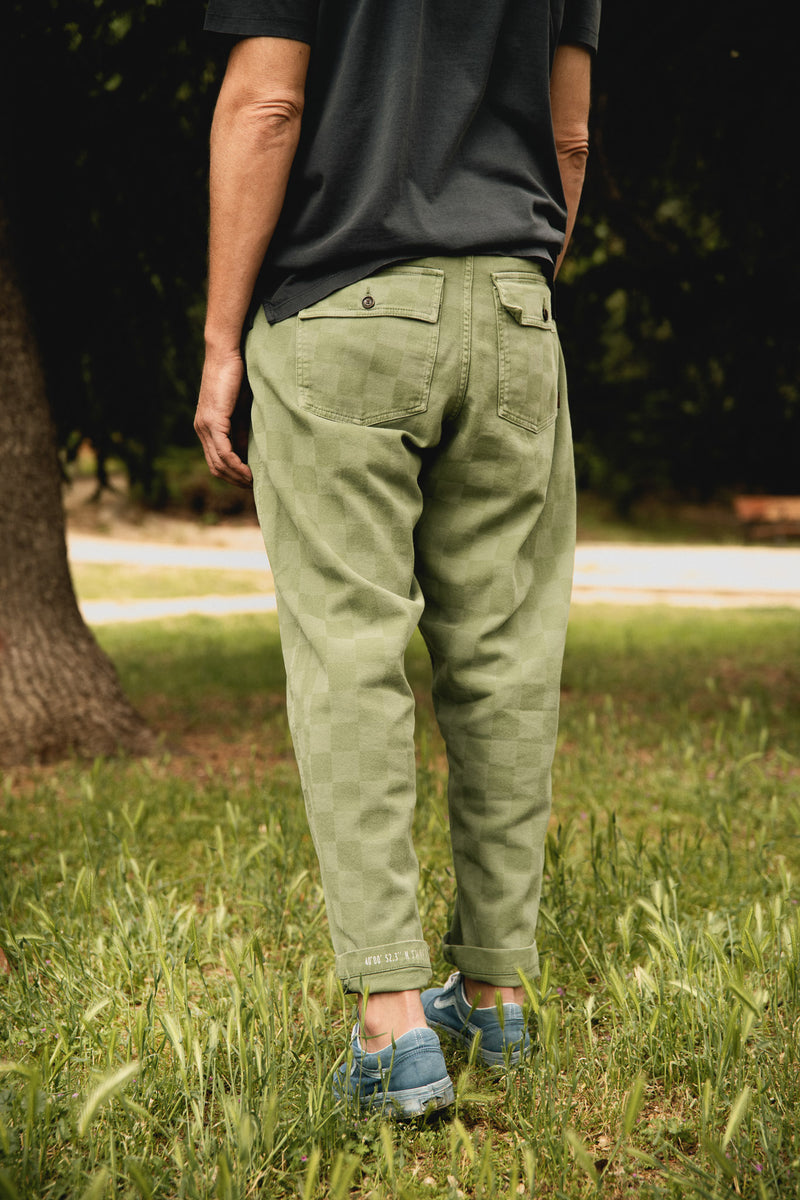 Cosme® Checks Green - Pantalón a Cuadros Capri Tipo Chino Relaxed-Tapered Cut