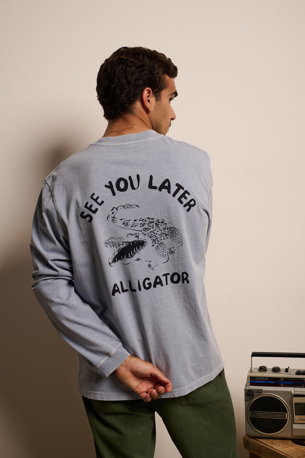 Pierce Alligator Dusty Blue - Camiseta Manga Larga Relaxed Fit