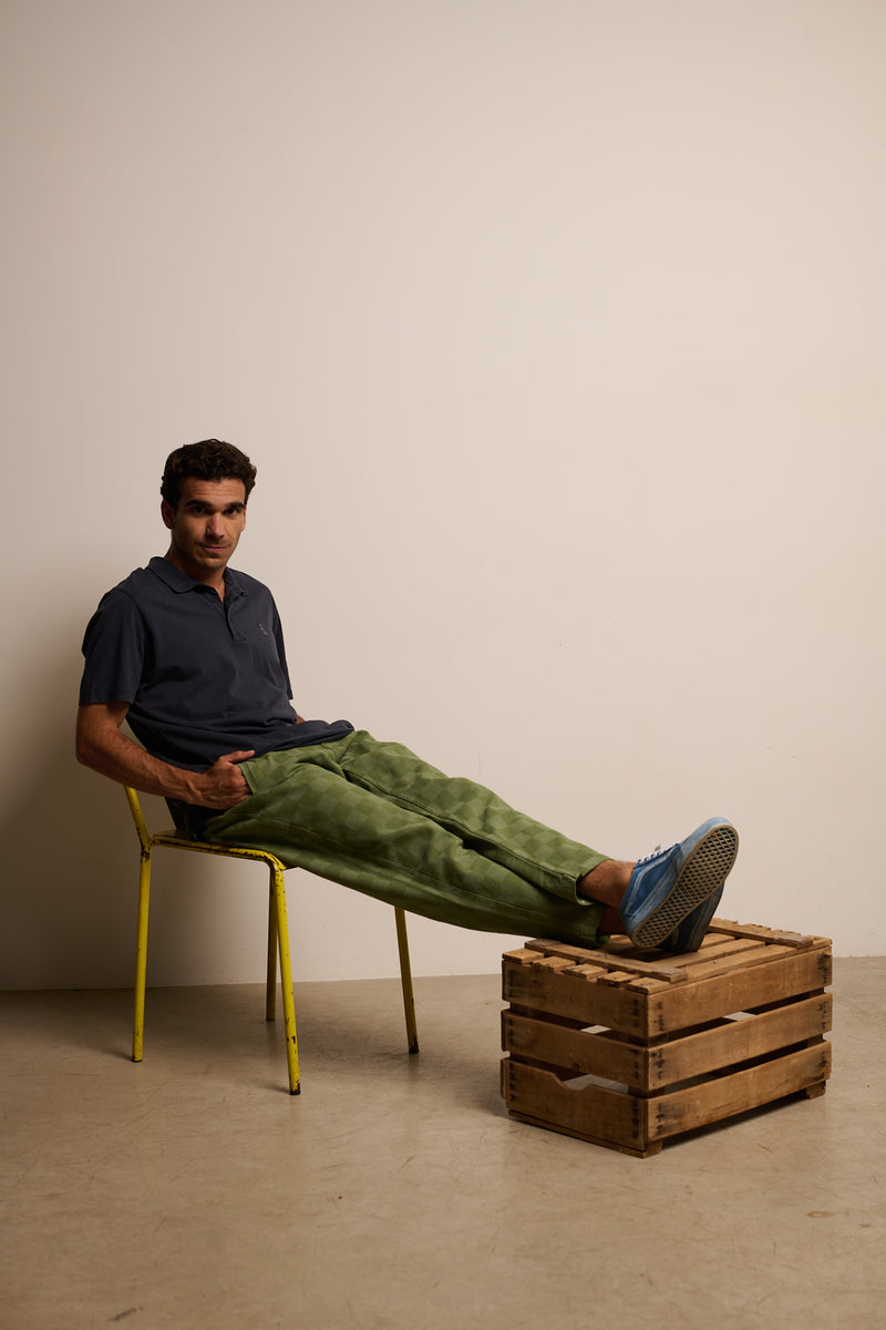 Cosme® Checks Green - Pantalón a Cuadros Capri Tipo Chino Relaxed-Tapered Cut