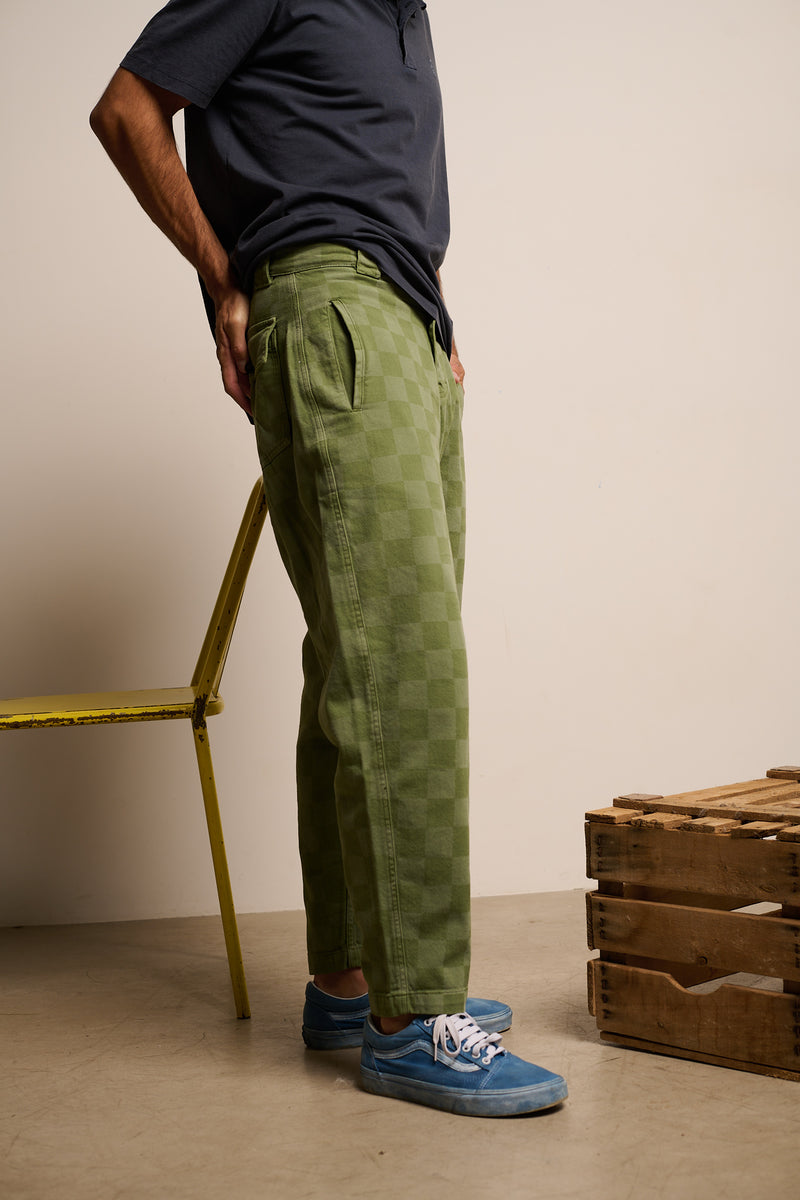 Cosme® Checks Green - Pantalón a Cuadros Capri Tipo Chino Relaxed-Tapered Cut