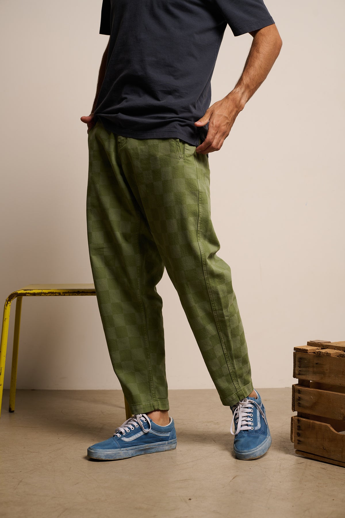 Cosme® Checks Green - Pantalón a Cuadros Capri Tipo Chino Relaxed-Tapered Cut