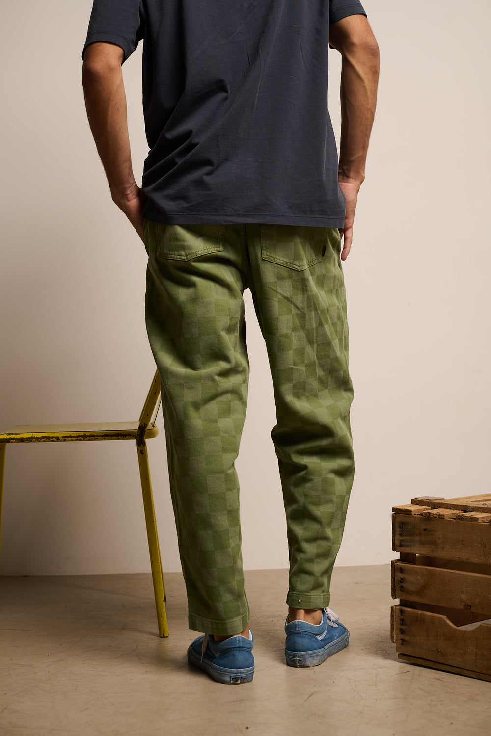 Cosme® Checks Green - Pantalón a Cuadros Capri Tipo Chino Relaxed-Tapered Cut