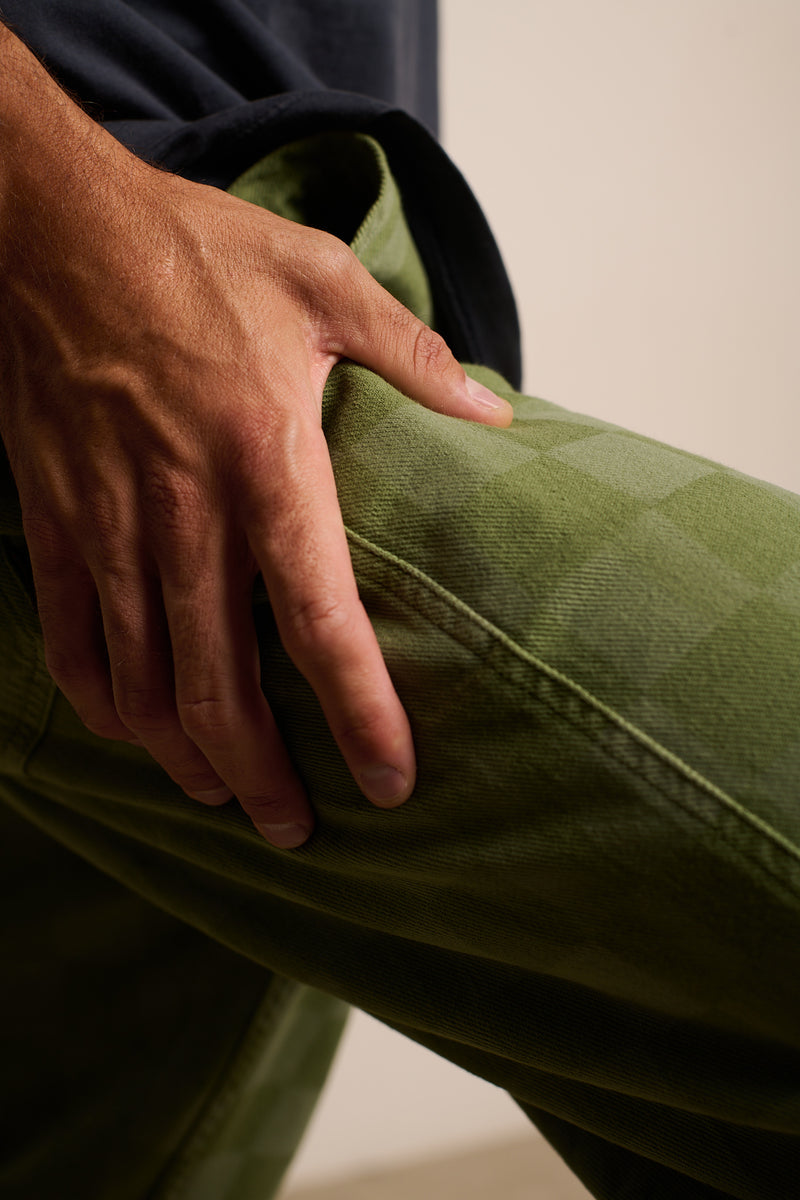 Cosme® Checks Green - Pantalón a Cuadros Capri Tipo Chino Relaxed-Tapered Cut