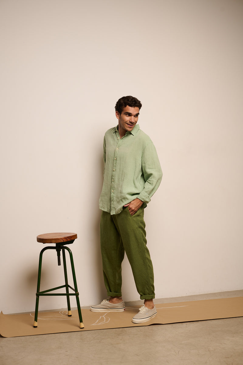 Cosme® Dusty leave - Pantalón Lino Capri Tipo Chino Relaxed-Tapered Cut