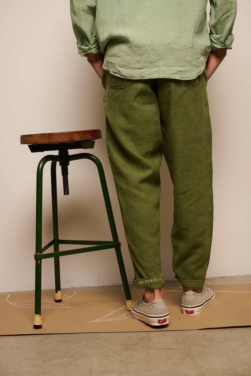 Cosme® Dusty leave - Pantalón Lino Capri Tipo Chino Relaxed-Tapered Cut