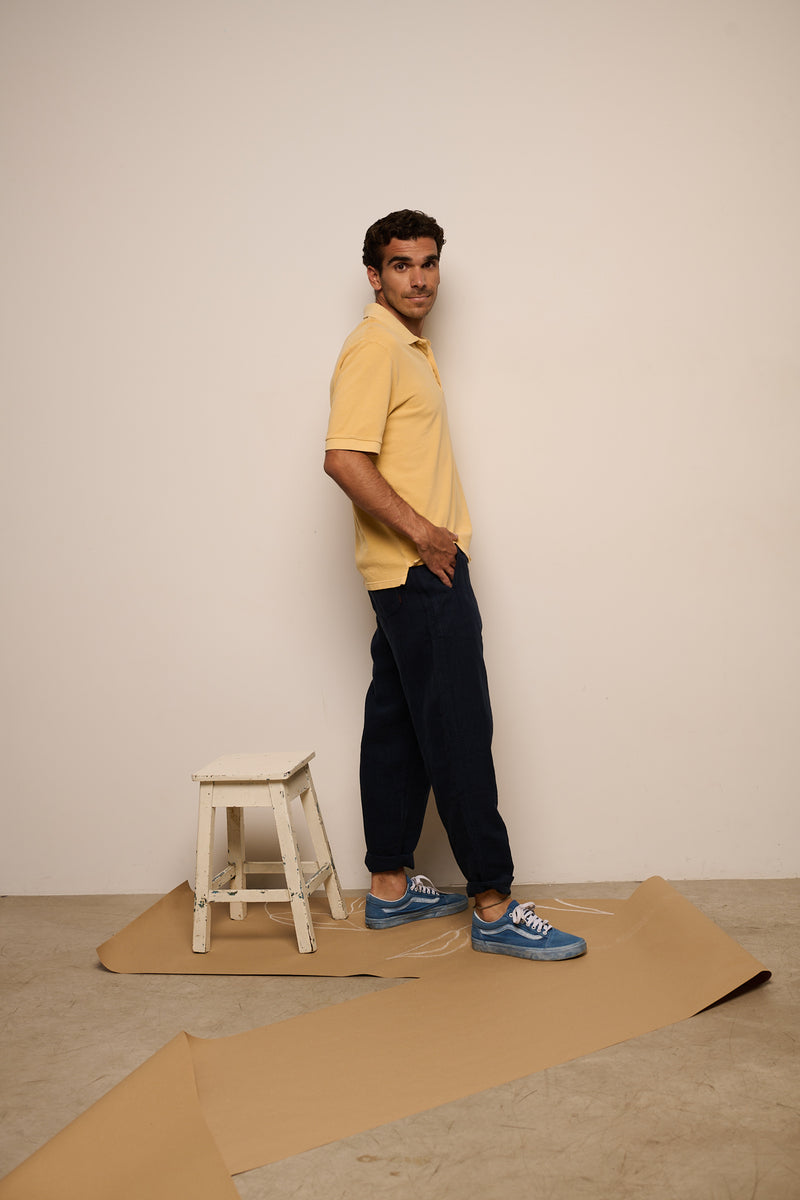 Cosme® Marine  - Pantalón Lino Capri Tipo Chino Relaxed-Tapered Cut