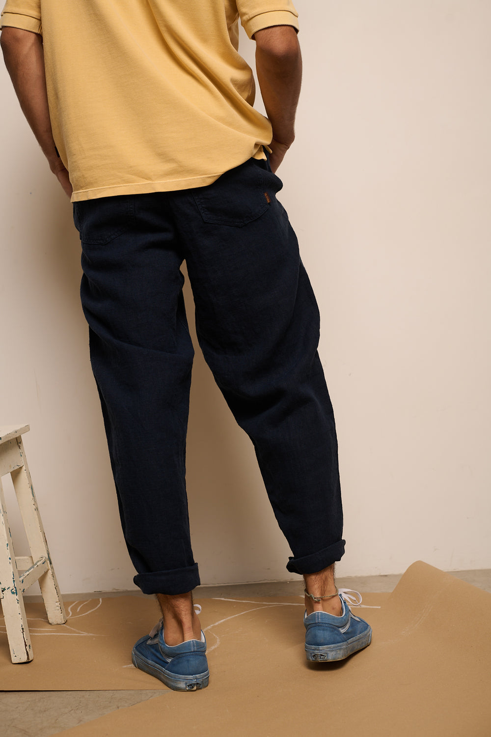 Cosme® Marine  - Pantalón Lino Capri Tipo Chino Relaxed-Tapered Cut