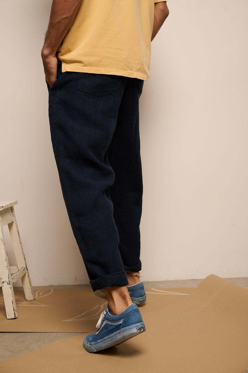 Cosme® Marine  - Pantalón Lino Capri Tipo Chino Relaxed-Tapered Cut