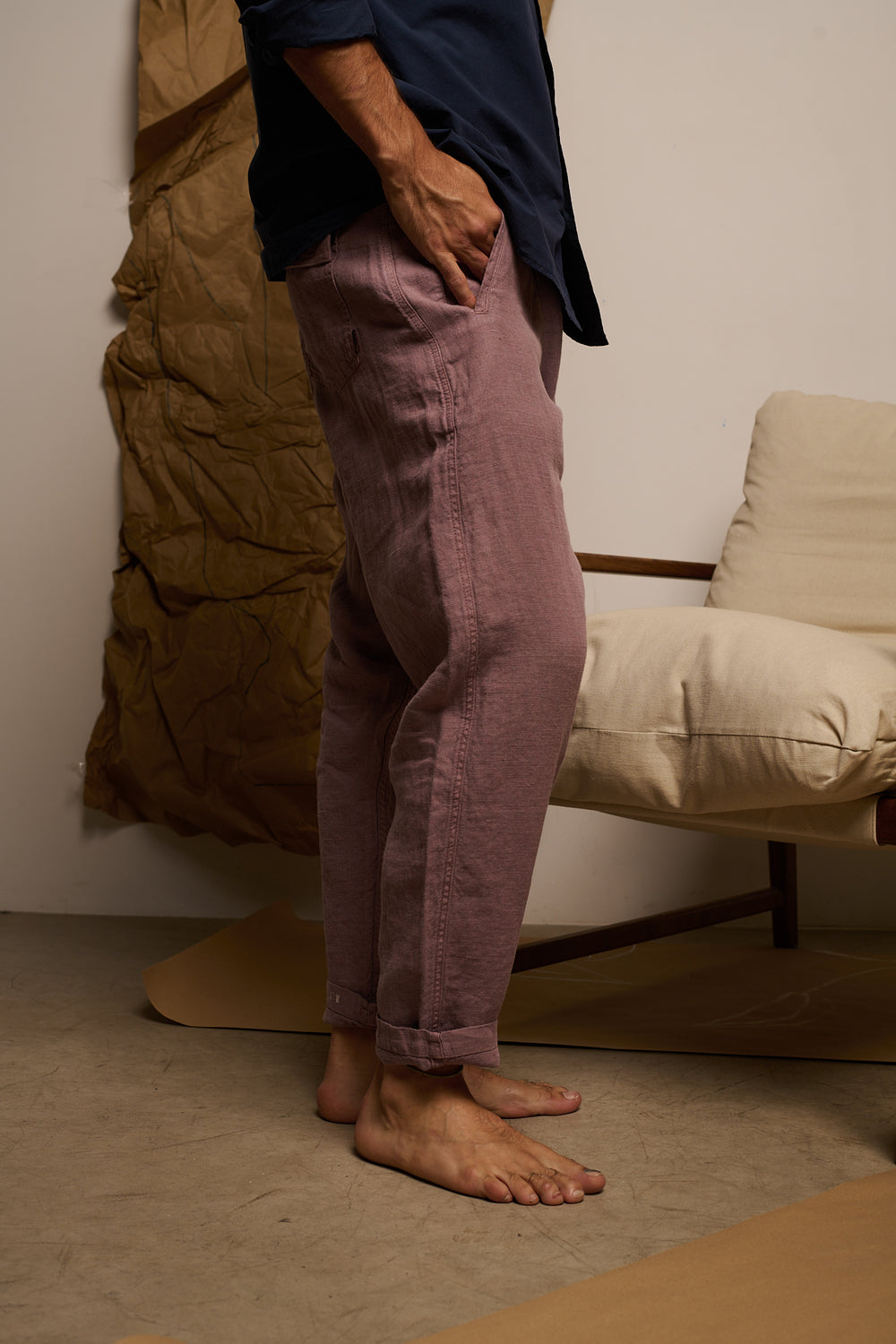 Cosme® Rosewood - Pantalón Lino Capri Tipo Chino Relaxed-Tapered Cut