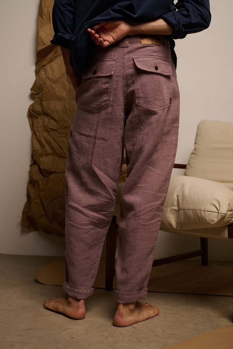 Cosme® Rosewood - Pantalón Lino Capri Tipo Chino Relaxed-Tapered Cut