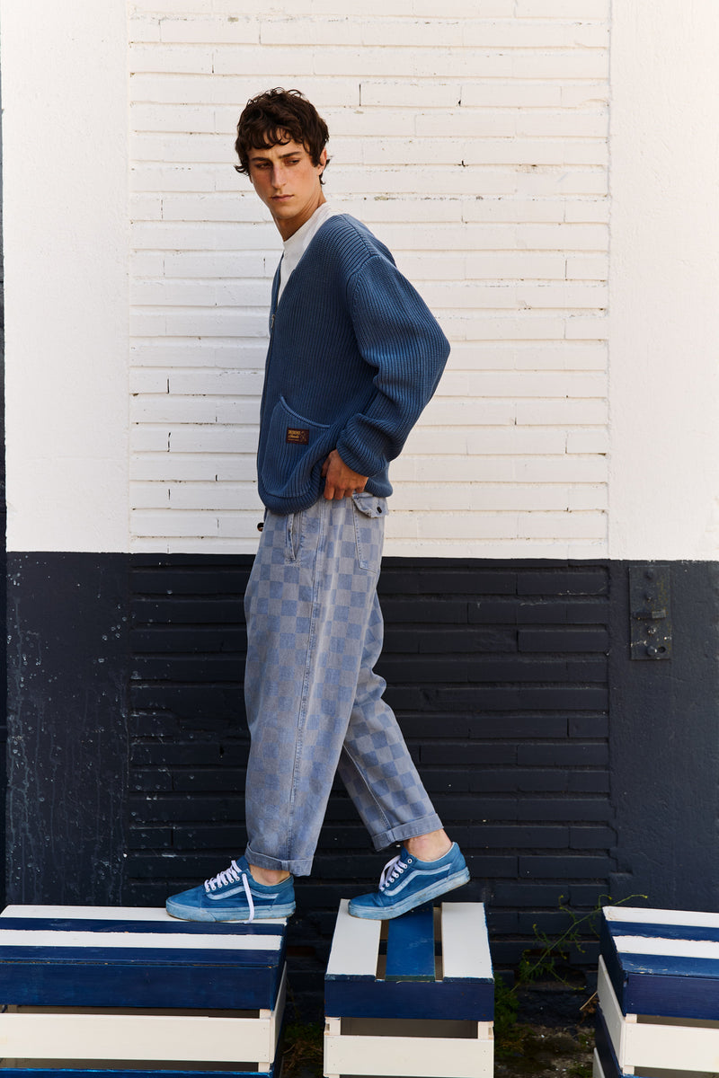 Cosme® Checks Blue - Pantalón a Cuadros Capri Tipo Chino Relaxed-Tapered Cut