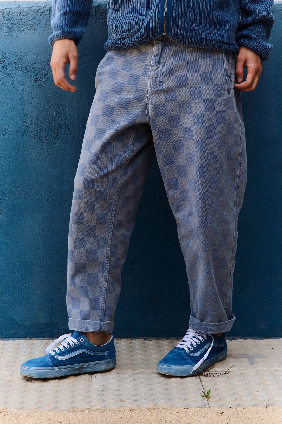 Cosme® Checks Blue - Pantalón a Cuadros Capri Tipo Chino Relaxed-Tapered Cut