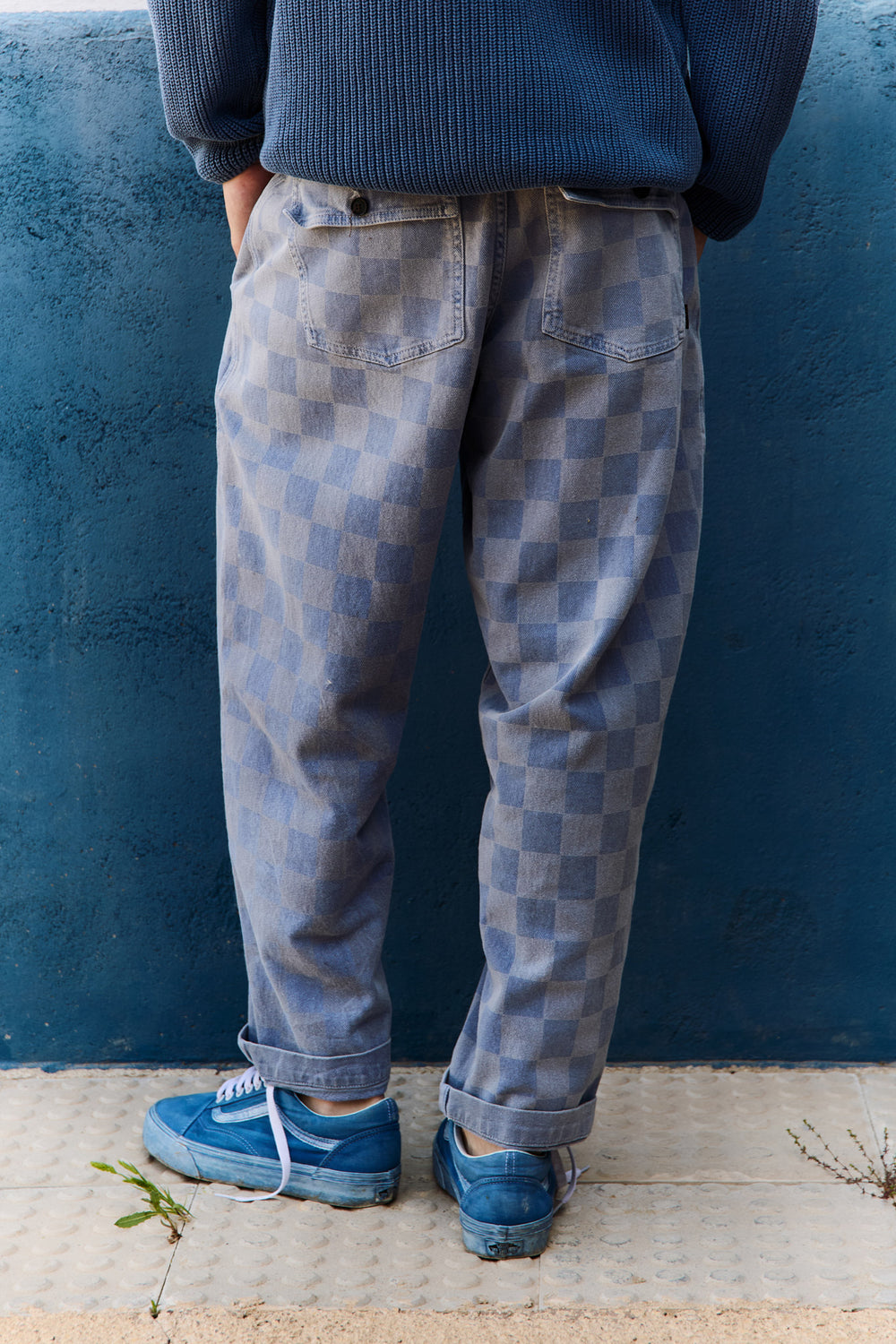 Cosme® Checks Blue - Pantalón a Cuadros Capri Tipo Chino Relaxed-Tapered Cut